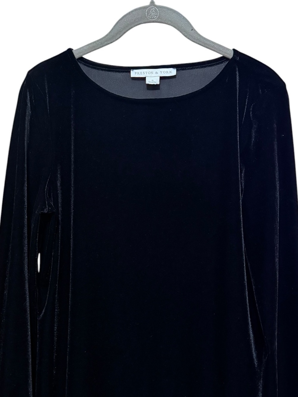 PRESTON & YORK Velvet Long-Sleeve Shift Dress S 19” p2p Black EUC - Picture 4 of 10